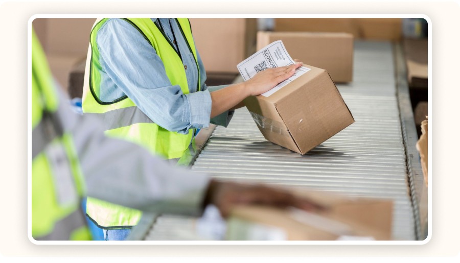 Shipping label on a package