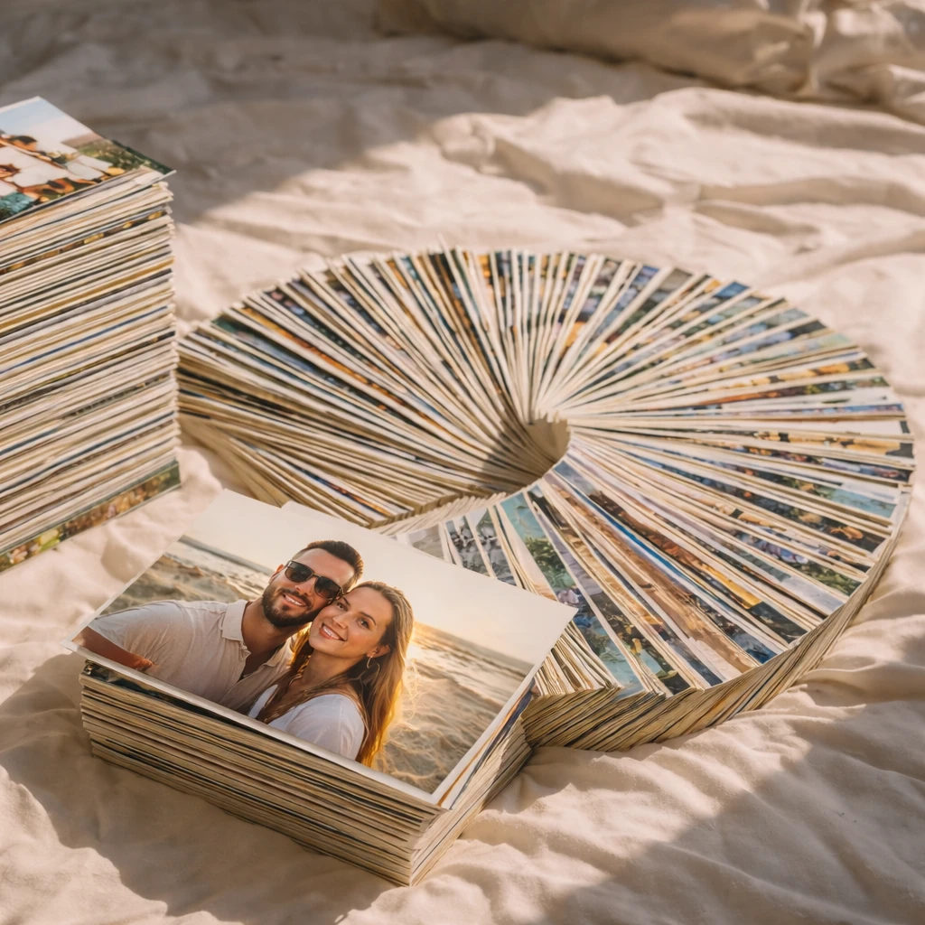 Pessoa segurando Fotolivro com foto em preto e branco de mãe beijando o filho recém-nascido, com o nome Pedro Henrique escrito na imagem