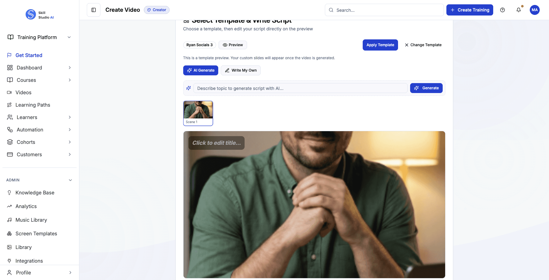 Enter a topic or description to generate a script using AI.