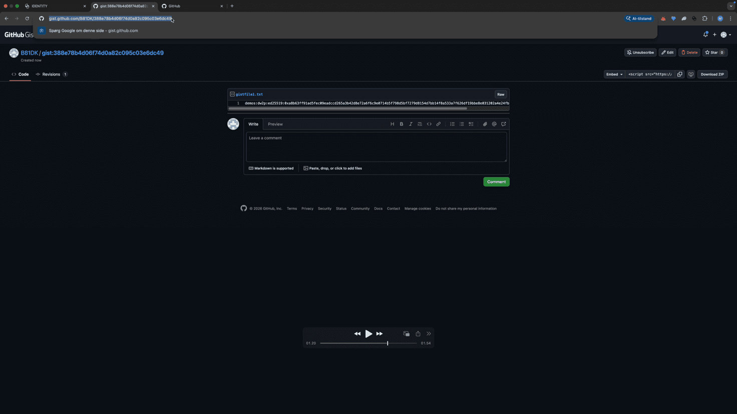 Gist URL in browser address bar