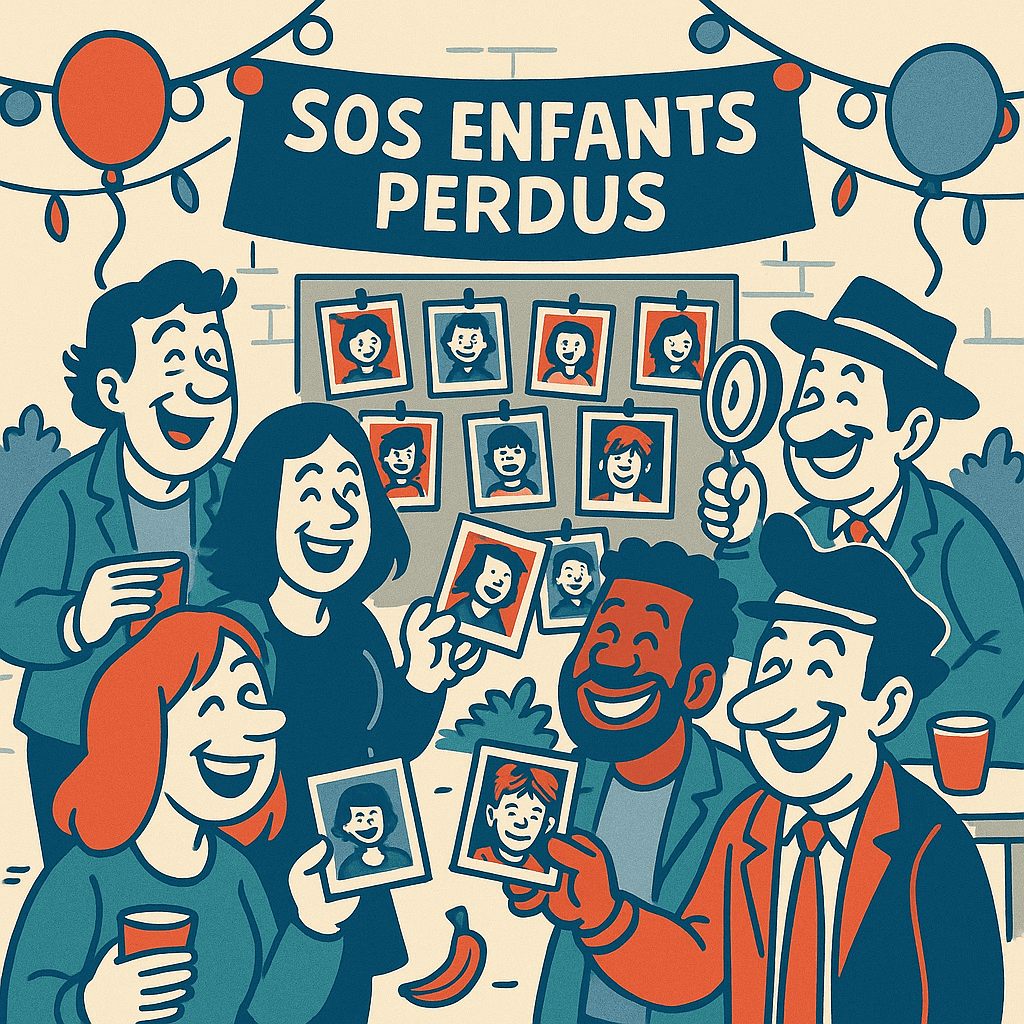 Parents d'élève s'amusant à jouer les détectives pour identifier les photos de leurs enfants