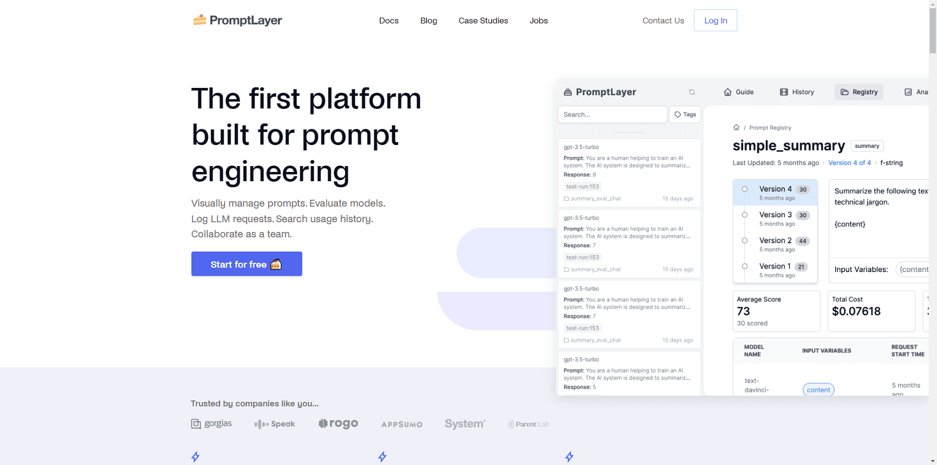 PromptLayer Home Page