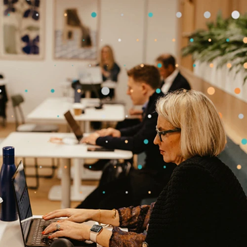 person working in lean tree office