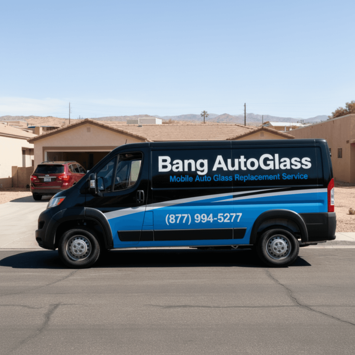 Bang AutoGlass mobile unit dispatched to a Bullhead City, AZ home for on-site windshield replacement service