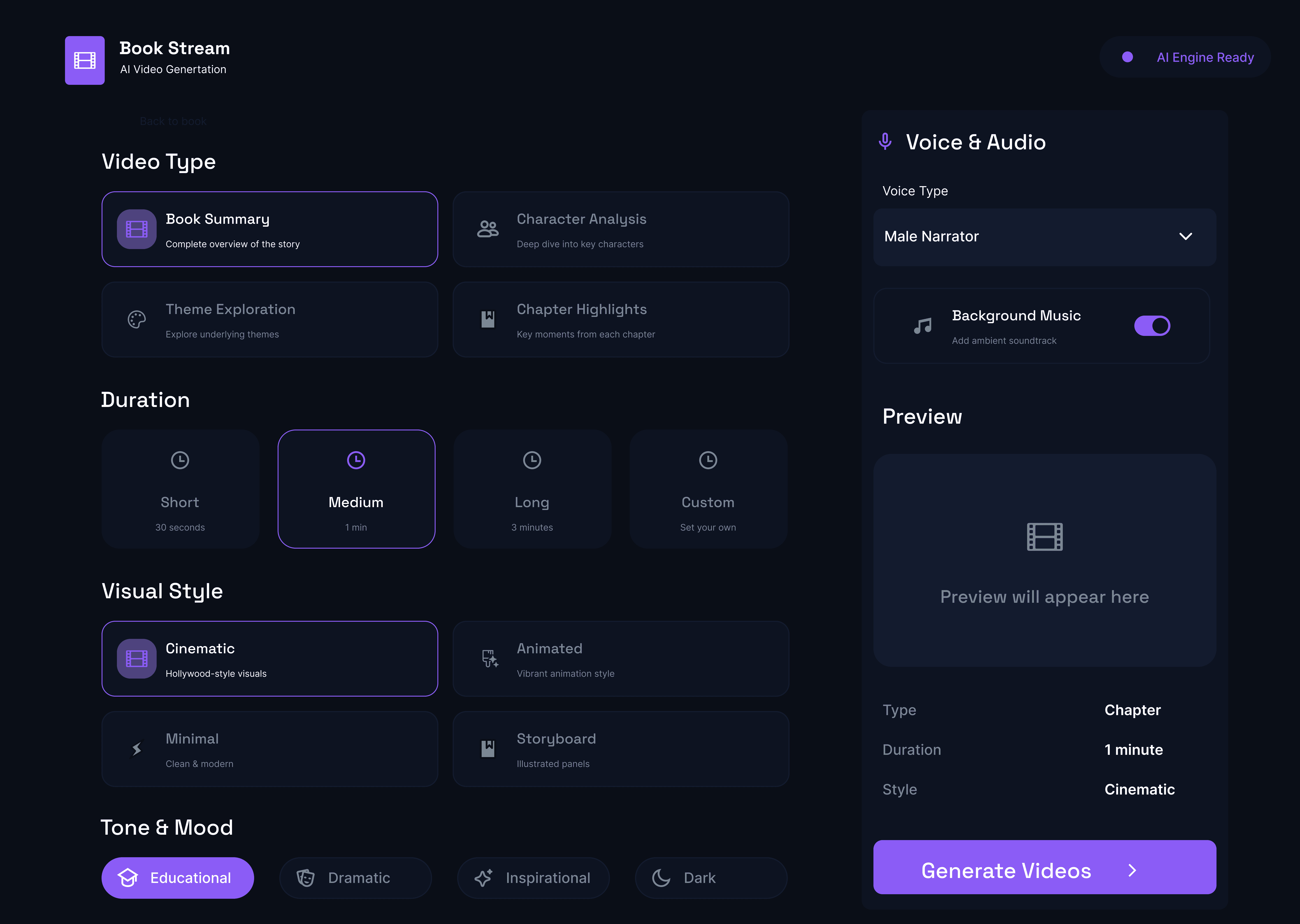 Video Customisation Screen