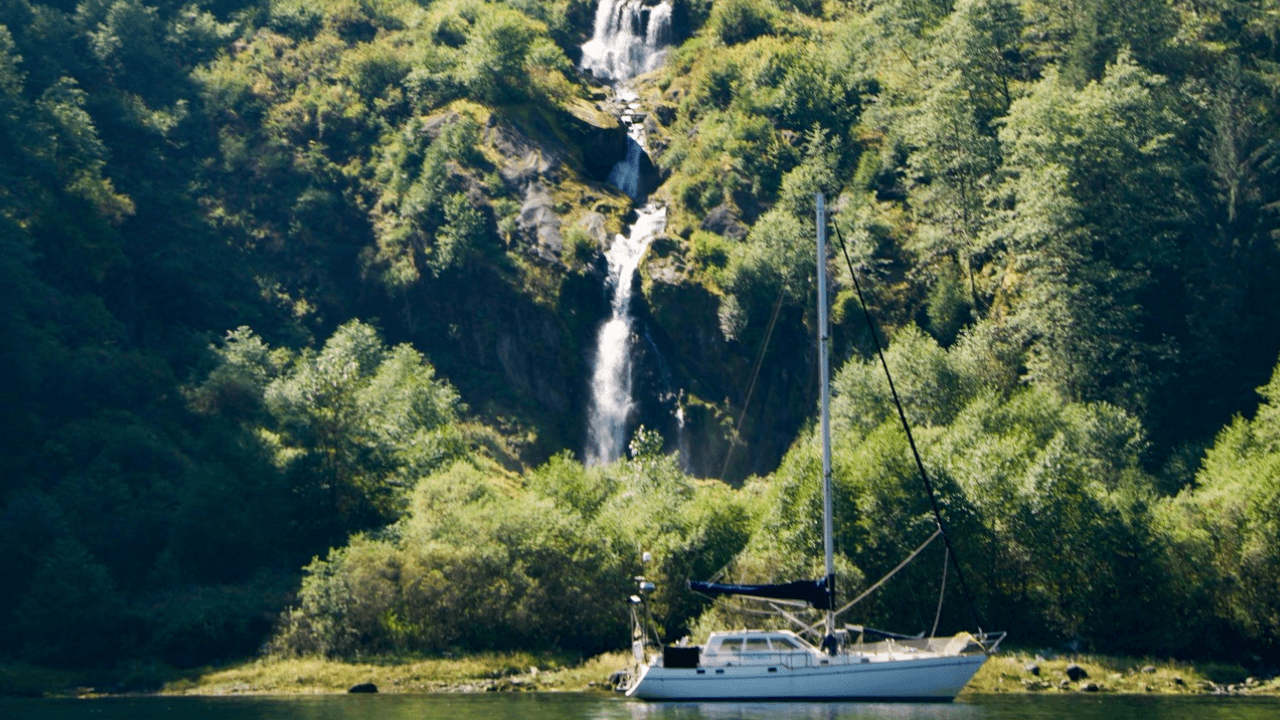 A 2007 Tayana Vancouver 460 Pilot House sailboat anchored in Canada