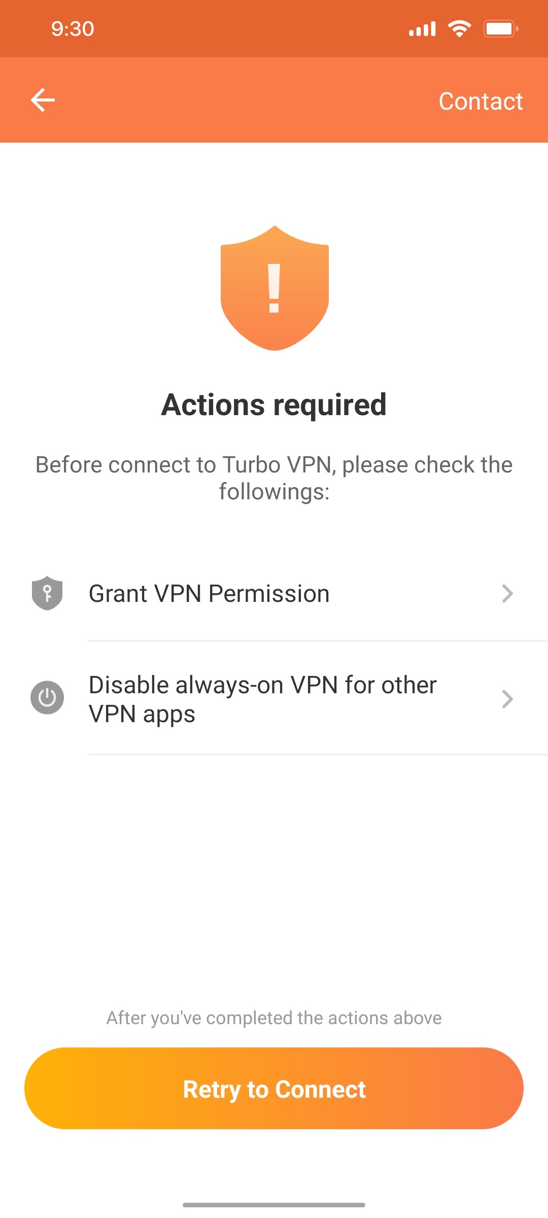 turbo vpn Action required screen