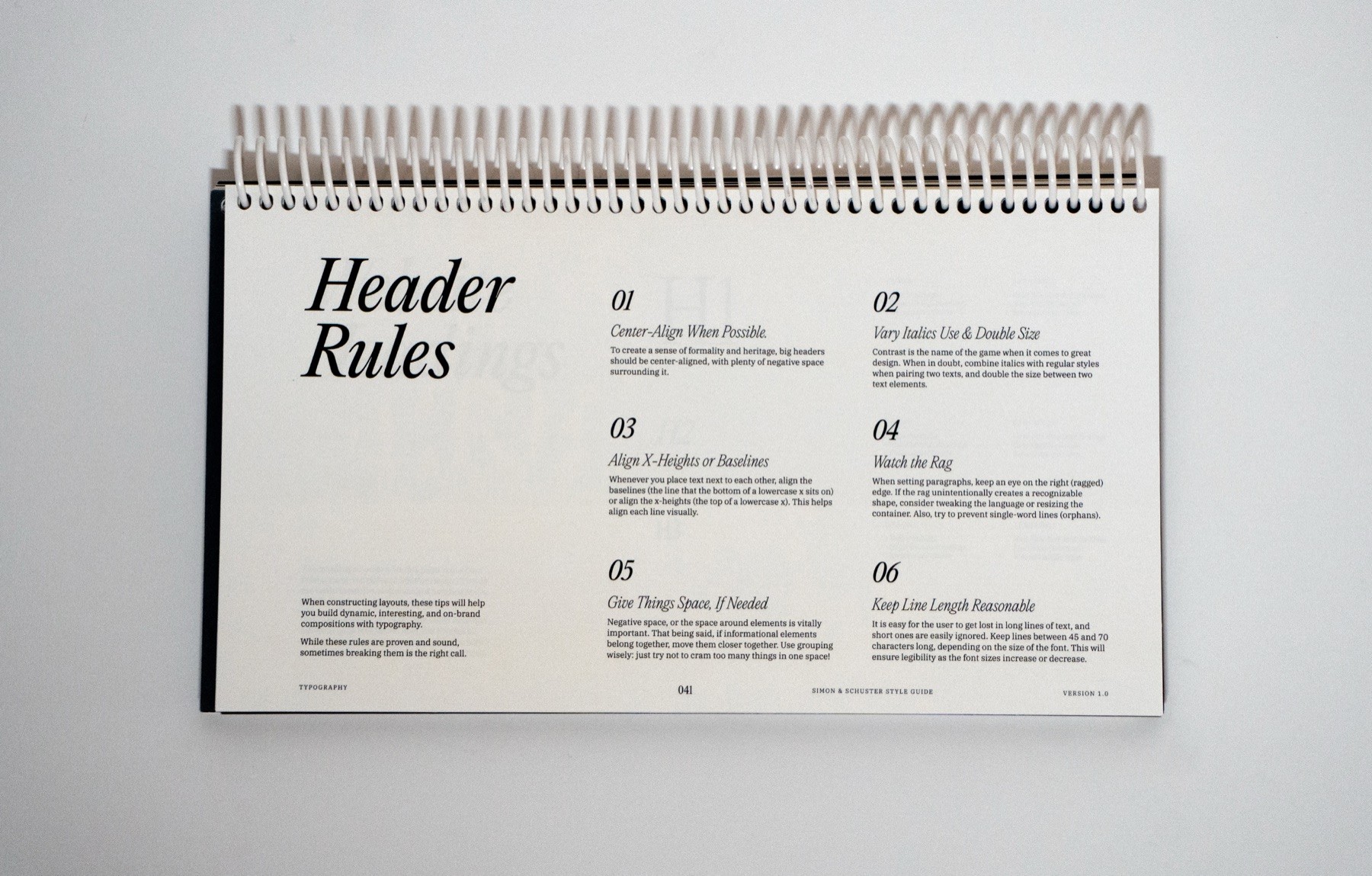 Simon & Schuster brand guidelines spread 40