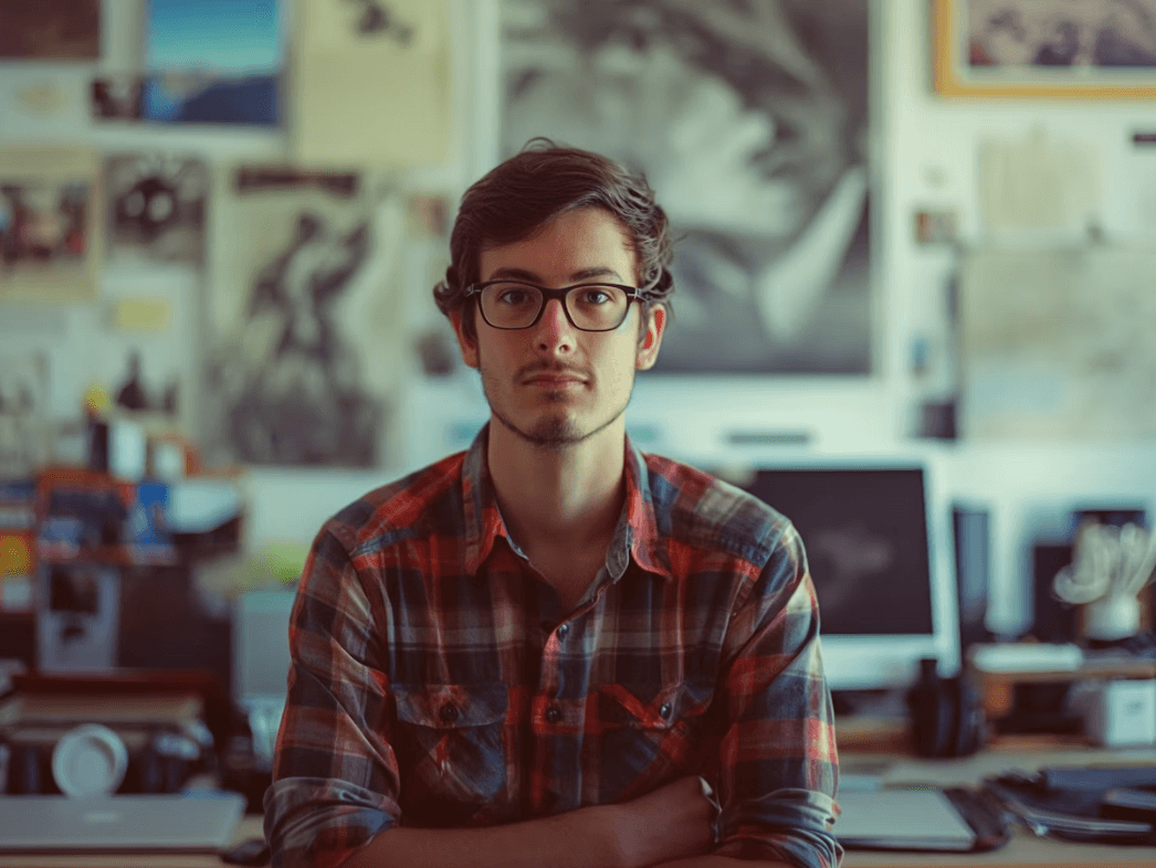 Portrait of Daniel Sørensen, Material & Design Lead, in a creative studio setting