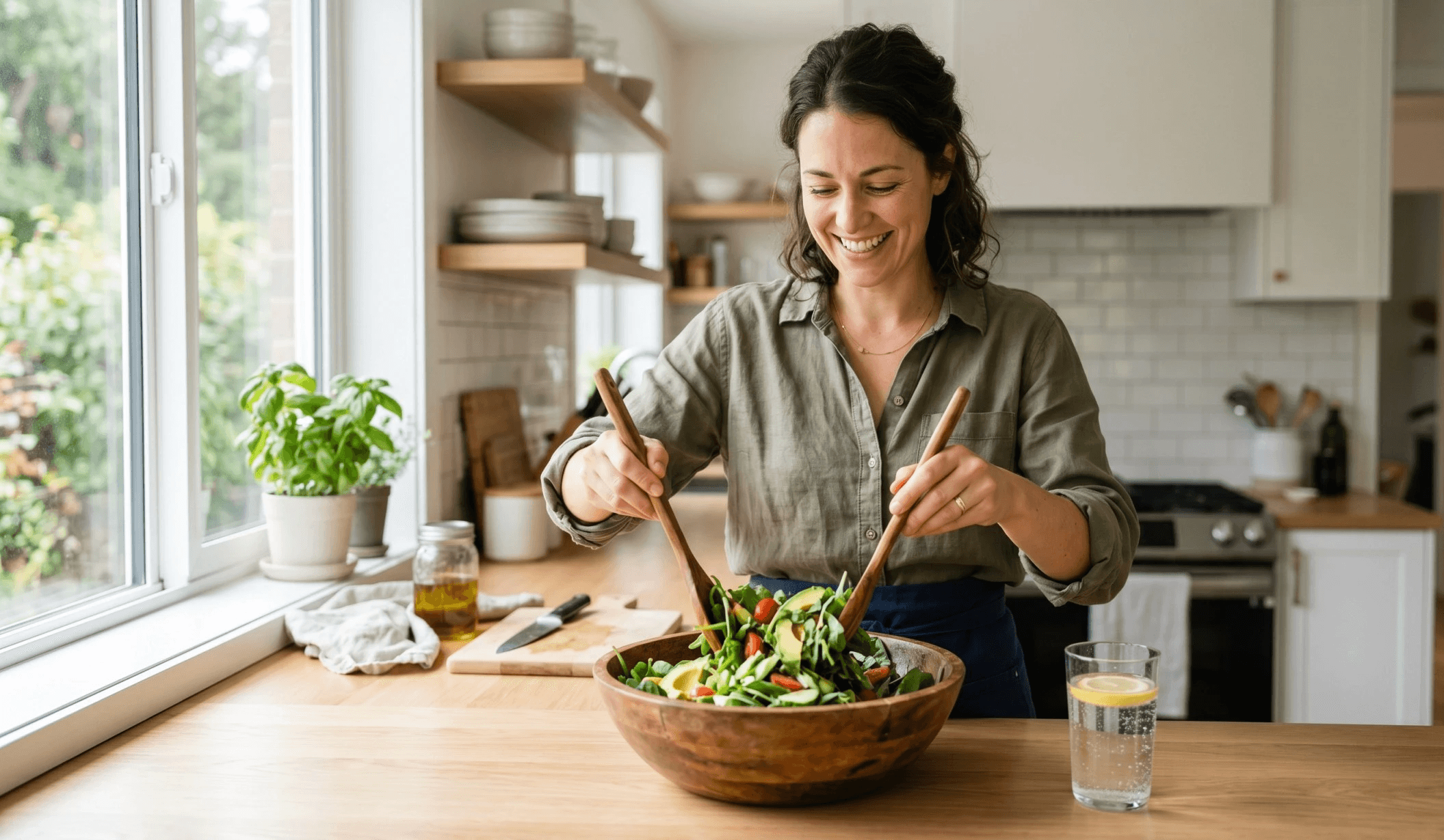 A lady preparing healthy salas
