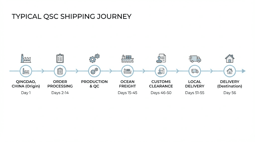 QSC peptides shipping timeline showing order to delivery stages and typical durations