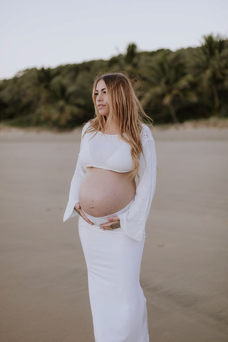 Maternity photography session on a Mackay beach at sunset