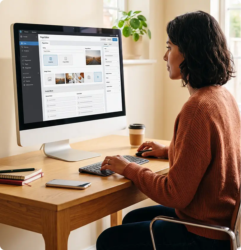 Woman pointing at AI monitor