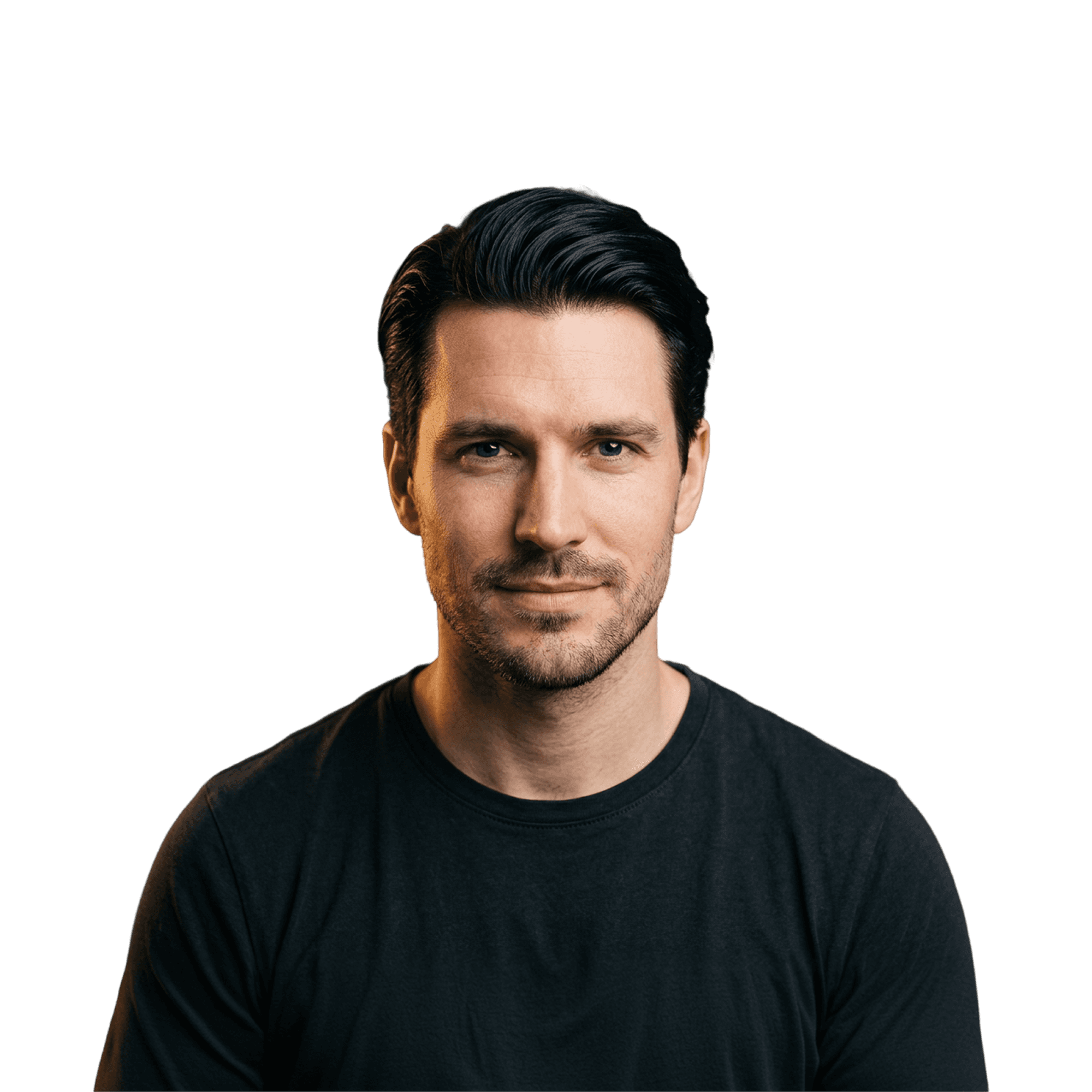 Portrait of Erik Holm, Project Architect at ARCHIV Studio, against a dark charcoal background