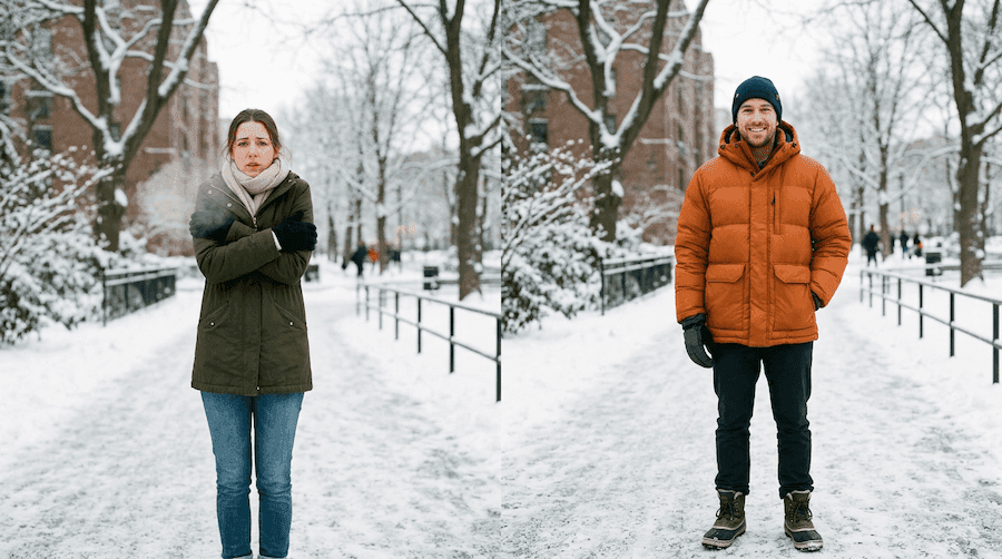 Person with jacket vs Man with Puffer Jacket