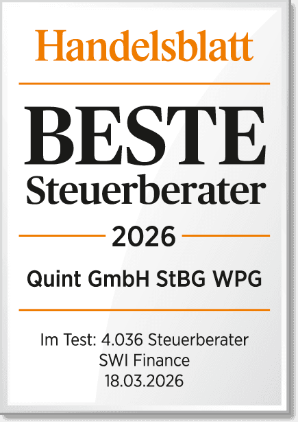 Auszeichnung Handelsblatt: Quint GmbH unter den besten Steuerberatern 2025.