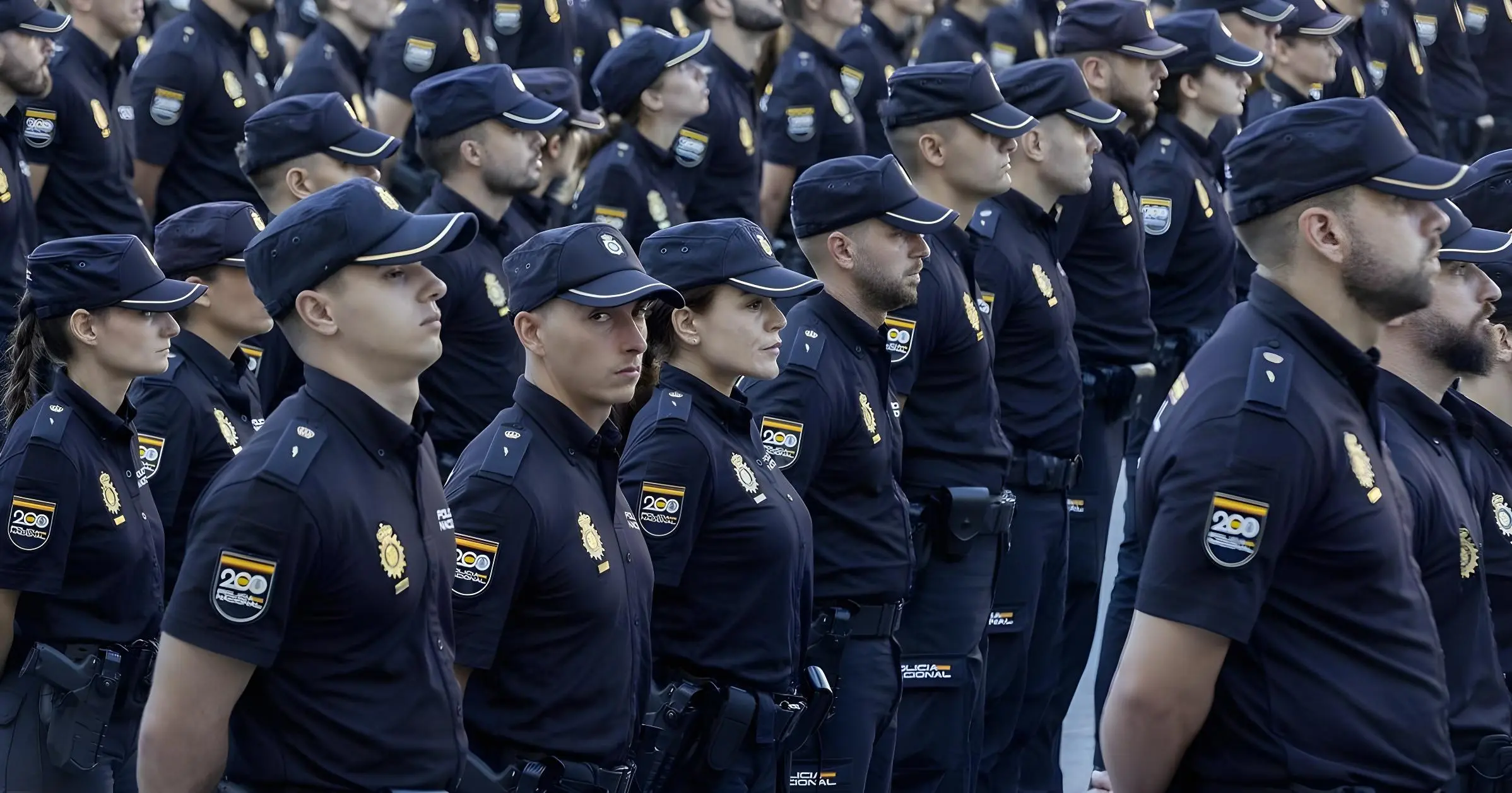 policías nacionales enfilados escuchando