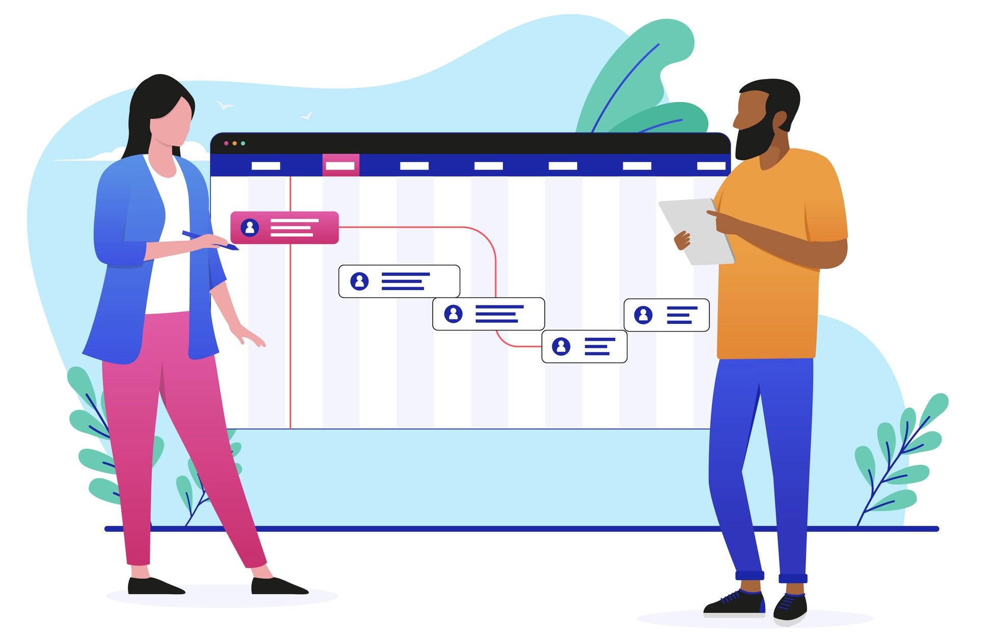 Image showing two people interacting on a project management board.