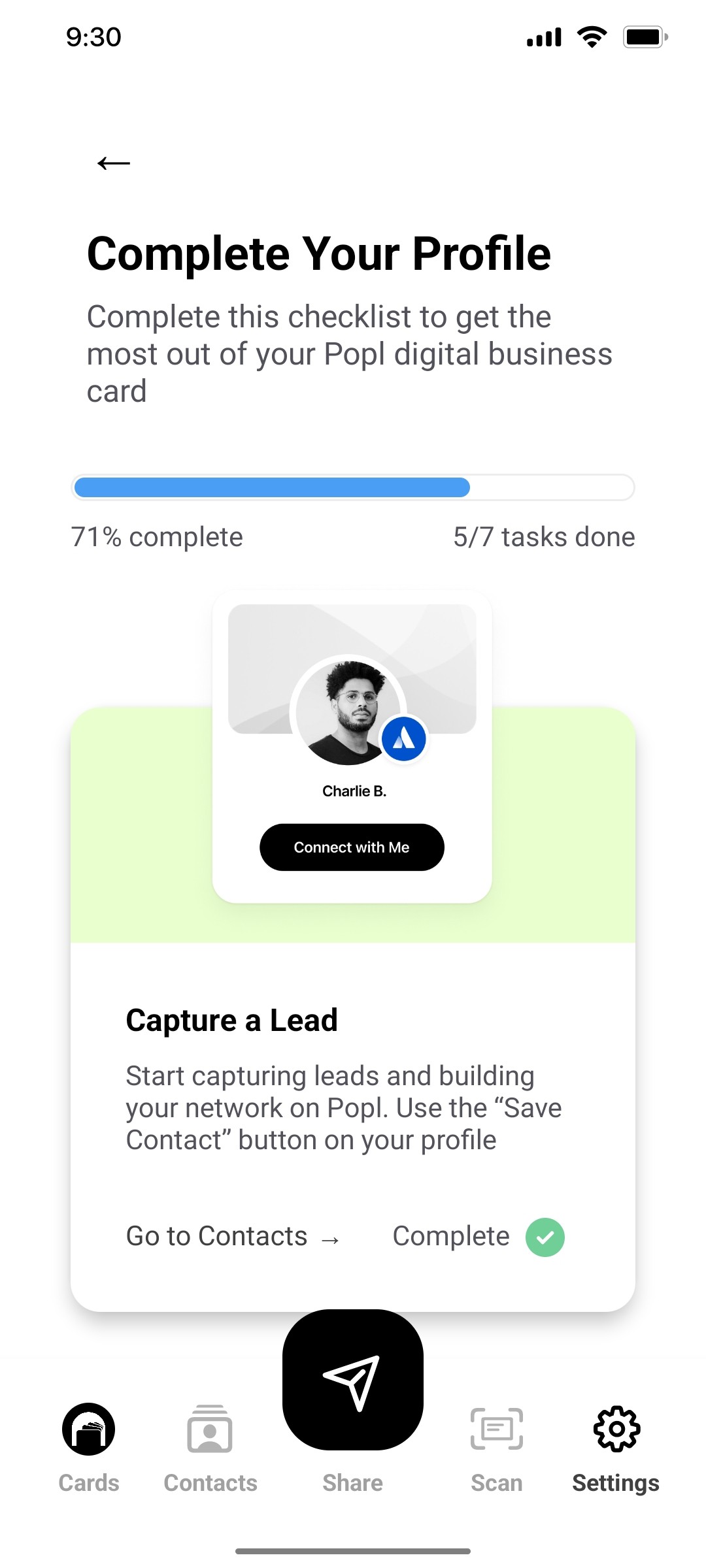 Popl Complete Profile Screen