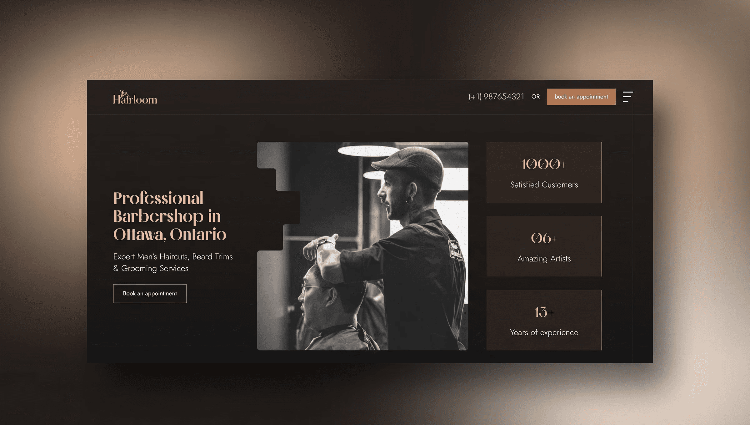 Halton Hills web designer portfolio - Ottawa Ontario barber website homepage by DAWebDesigns