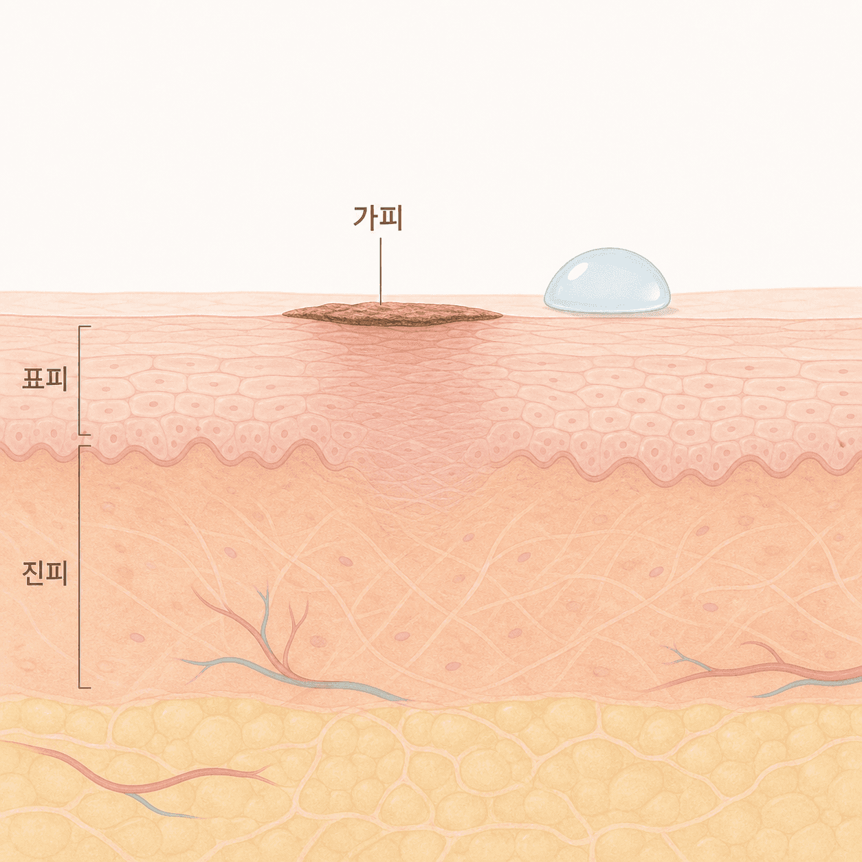 아무는 피부 표면과 가피에 물이 닿는 구조
