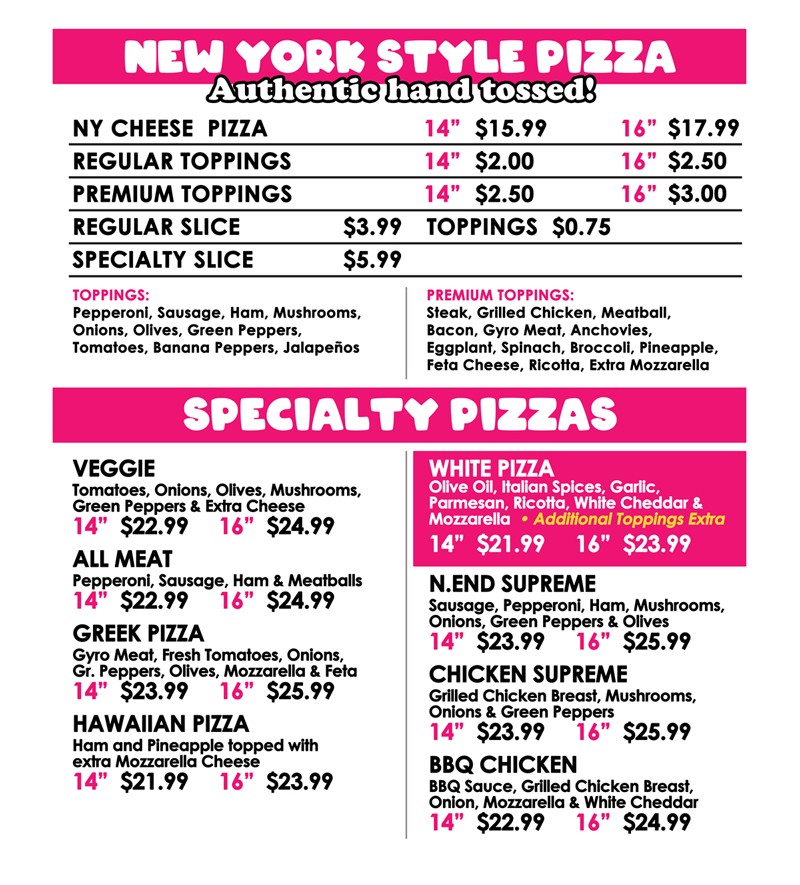 New York Style authentic hand-tossed pizza with specialty options like supreme, BBQ chicken, white pizza, veggie, and Hawaiian, plus famous subs including the locals’ favorite Philly steak and cheese, deli subs, and chicken parmesan subs in Virginia Beach, VA
