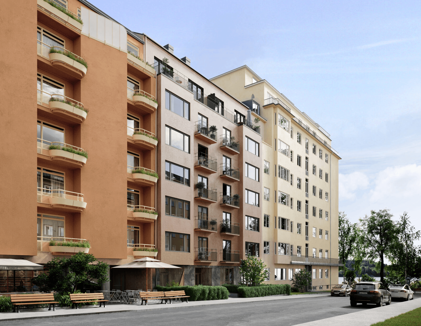 Byggnadsställning på lägenhetshus på Kungsholmen