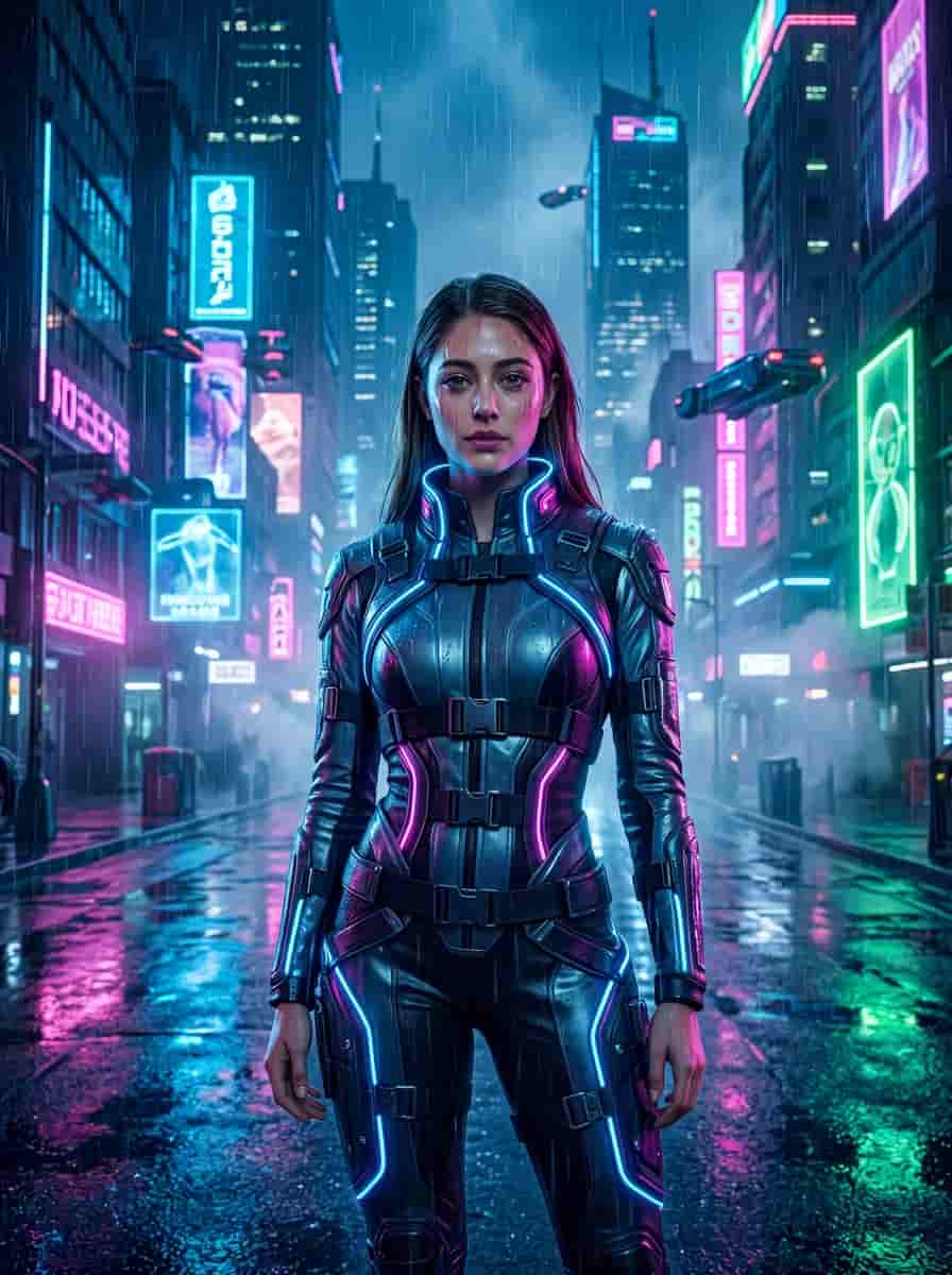 Cyberpunk city night scene from the APOB aesthetic generator.