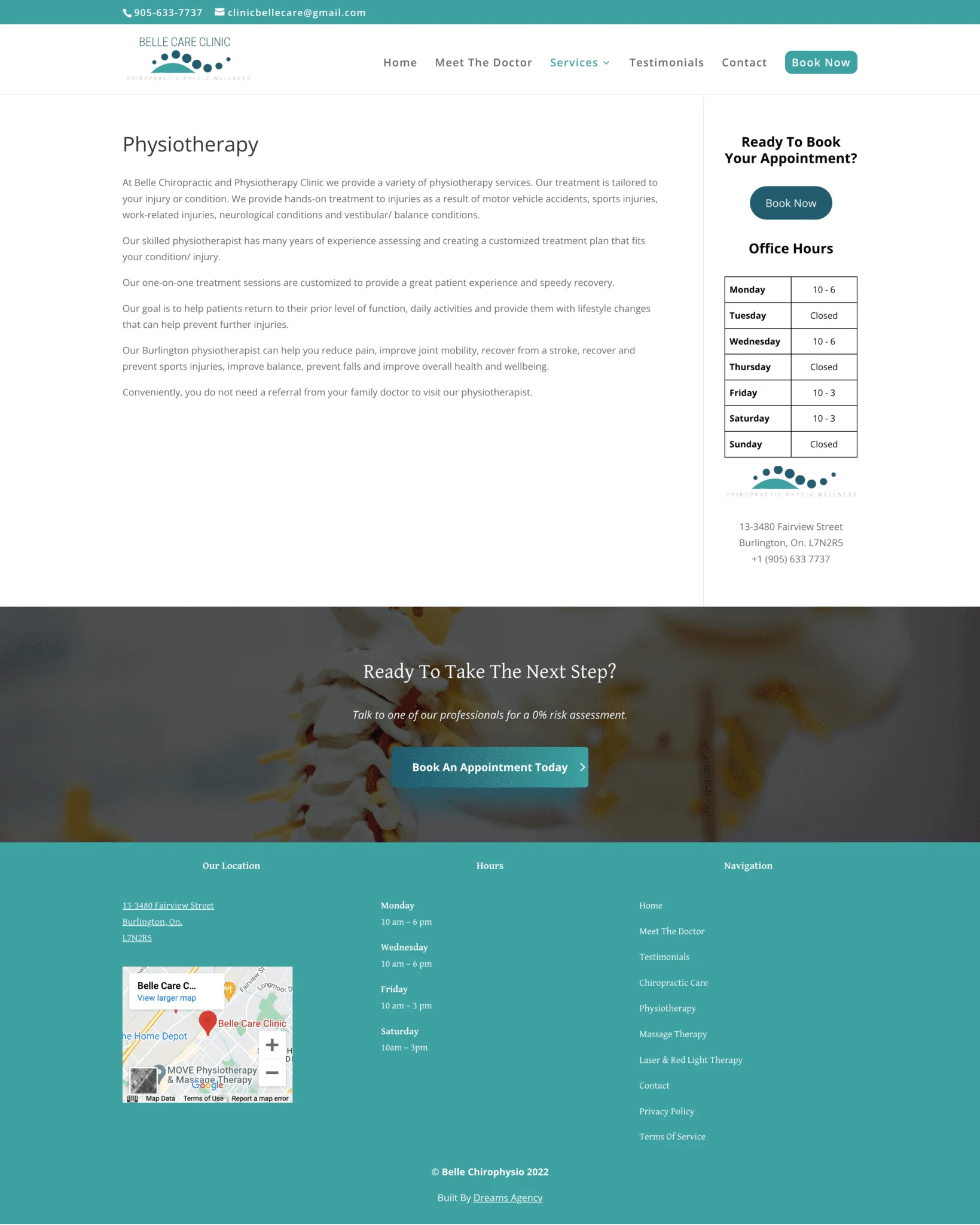 Physiotherapy page for bellechirophysio website developed & designed by Dreams Agency Mississauga, Ontario