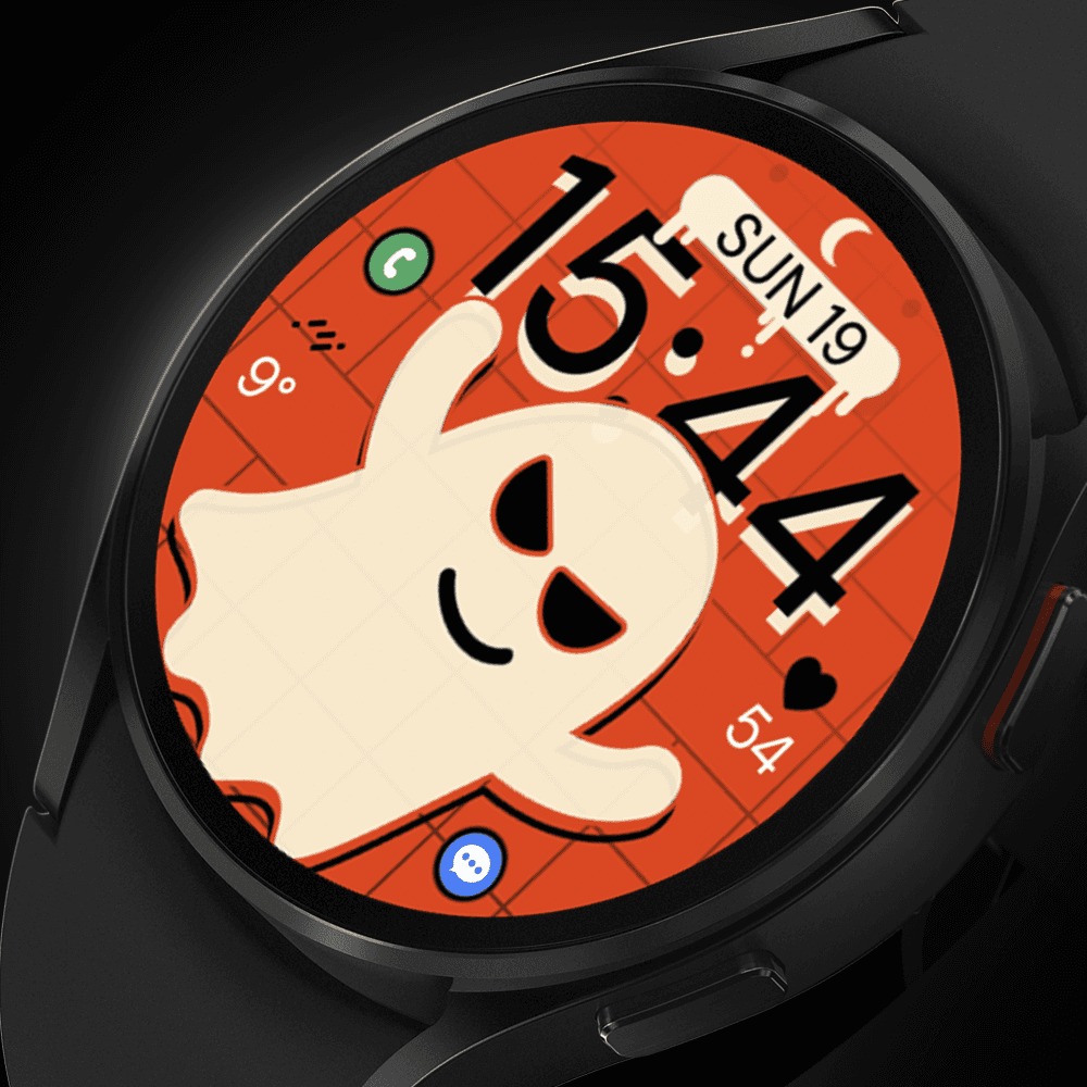 Galaxy watch displaying a digital halloween watch face