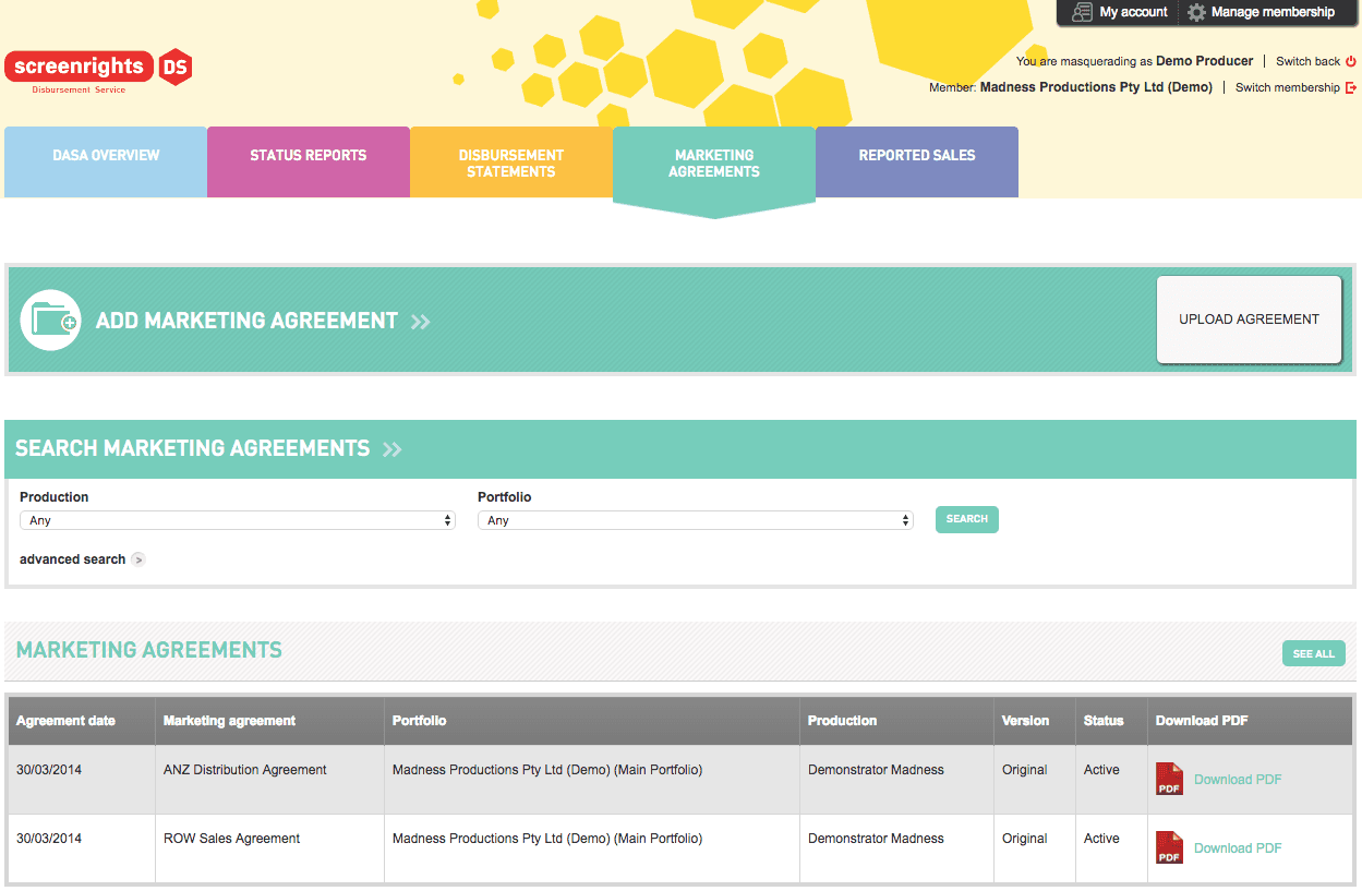 Screenshot of portal showing account details