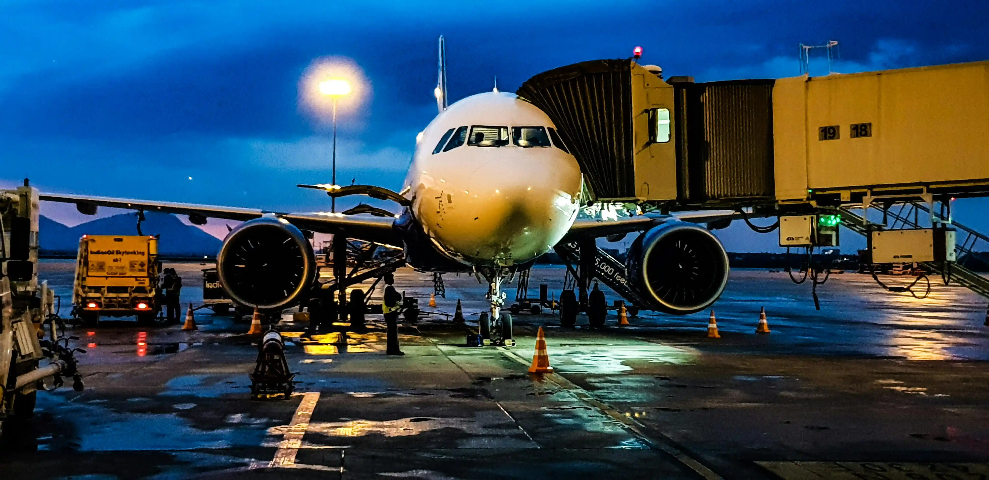 airplane boarding with jet bridge