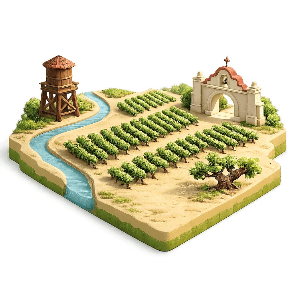 Artistic illustration of the Lodi wine region.