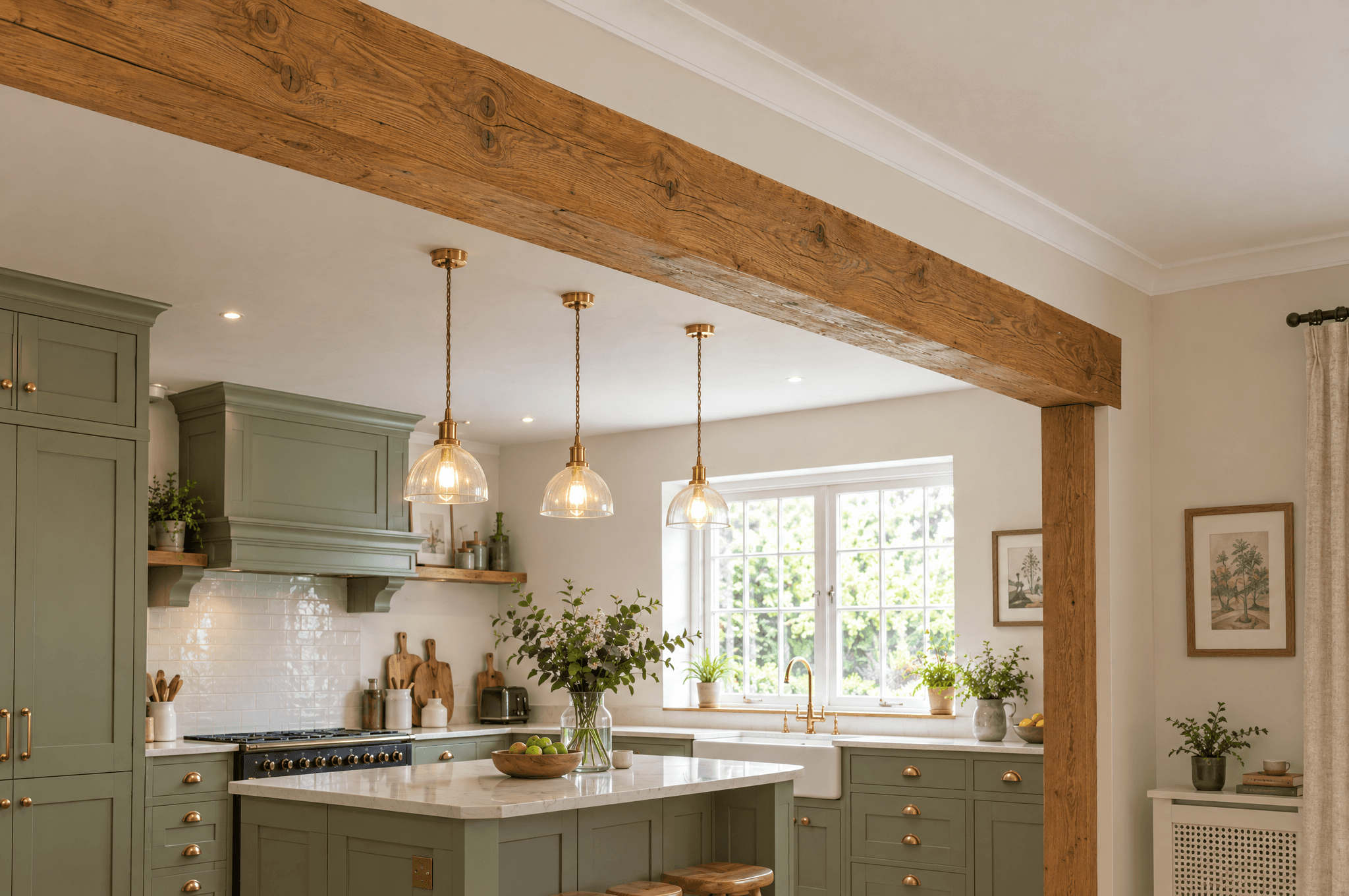 Timber beam over the new opening in the Hollins Vale kitchen