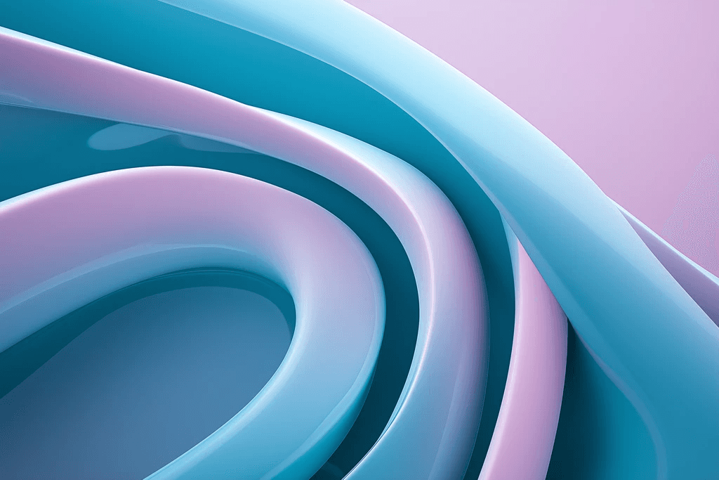 A calm, fluid design with smooth blue and pink curving lines, creating an elegant, abstract pattern.