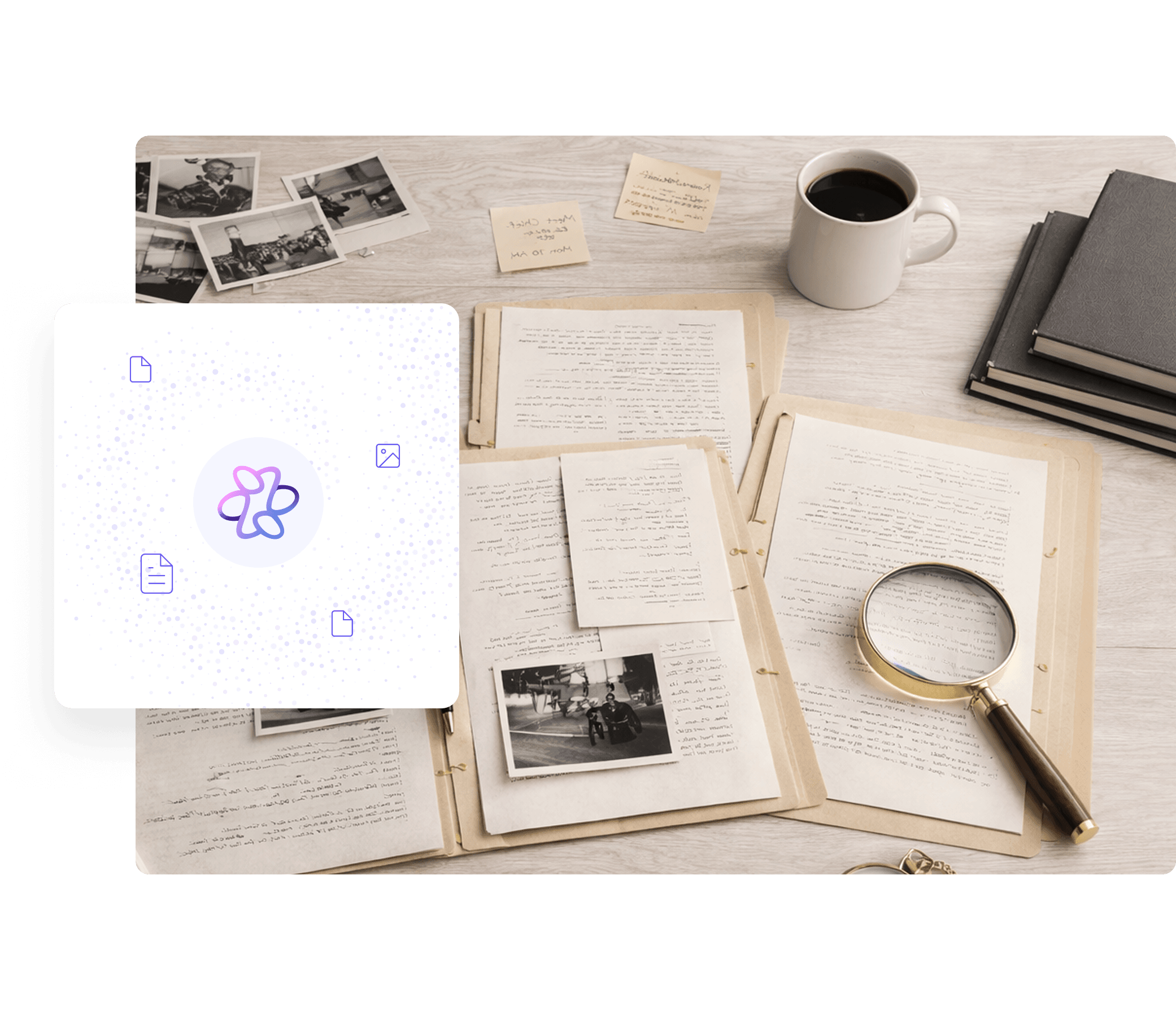 A neatly pressed white shirt hangs on a rack beside a straw hat on a shelf, accompanied by a folded beige garment and a pair of brown shoes, with a digital interface displaying chat messages overlaying the image.