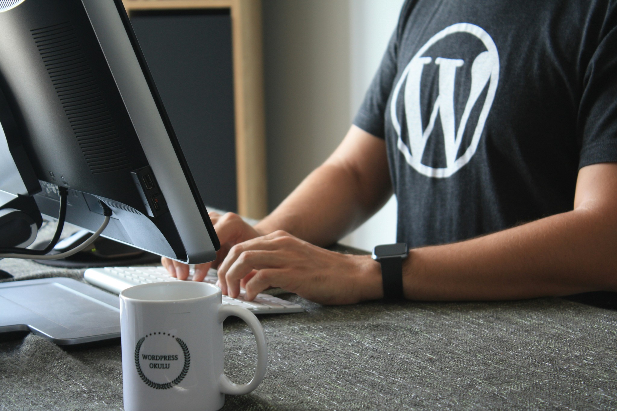 man sitting in front of computer with wordpress tips and guides