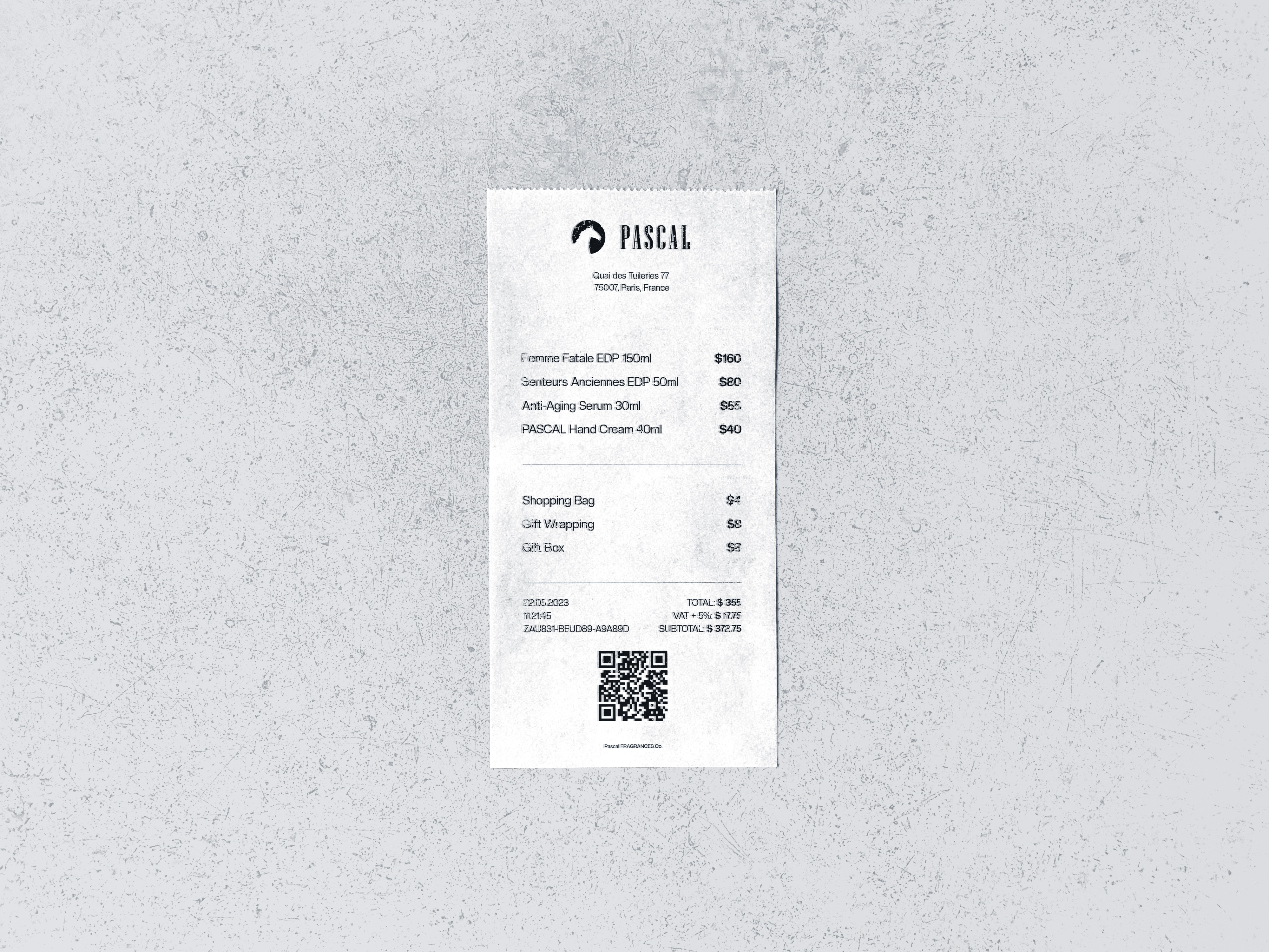 Pascal Cosmetic Company Reciept