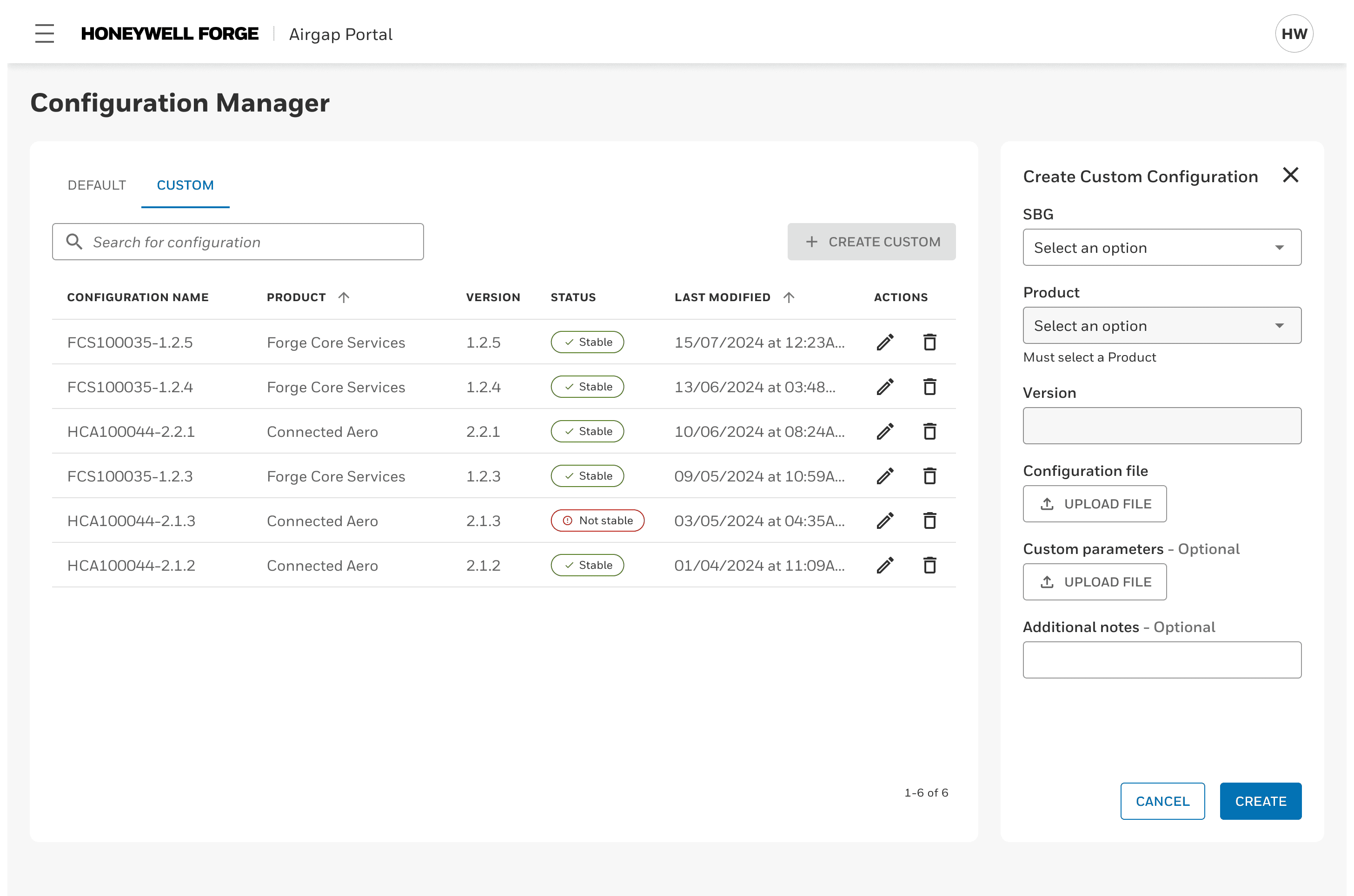 Create a new custom configuration in the Airgap Portal