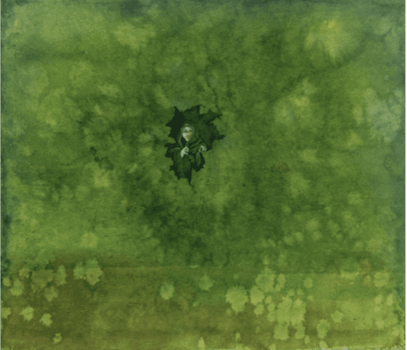 herd of sheep on road painting