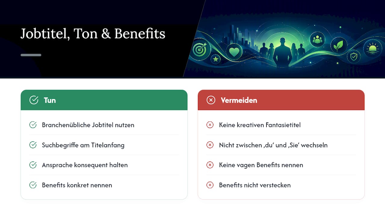 Wie formuliert man Jobtitel, Ton und Benefits richtig? — overview diagram