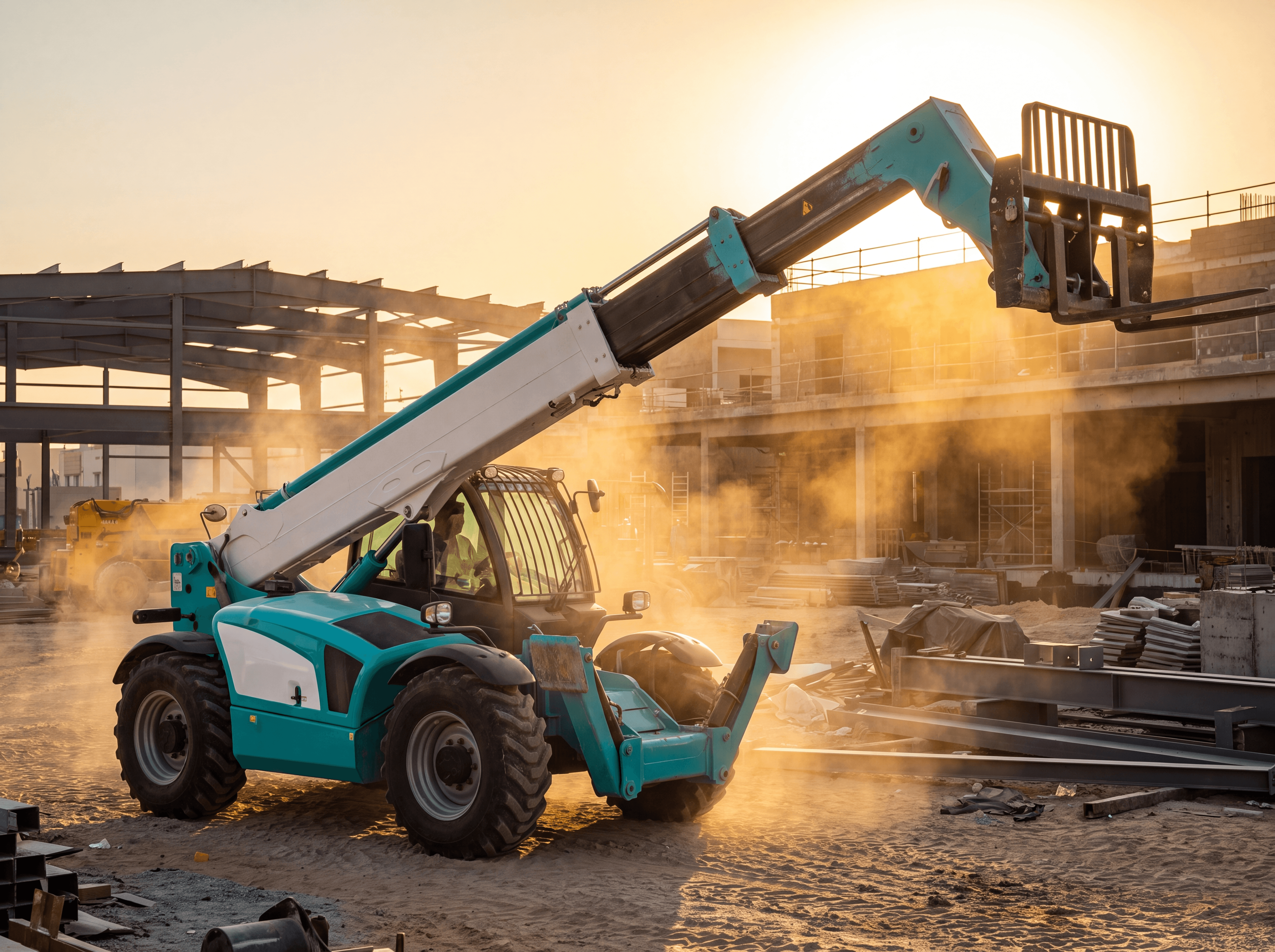 Boom loader working on an active construction site