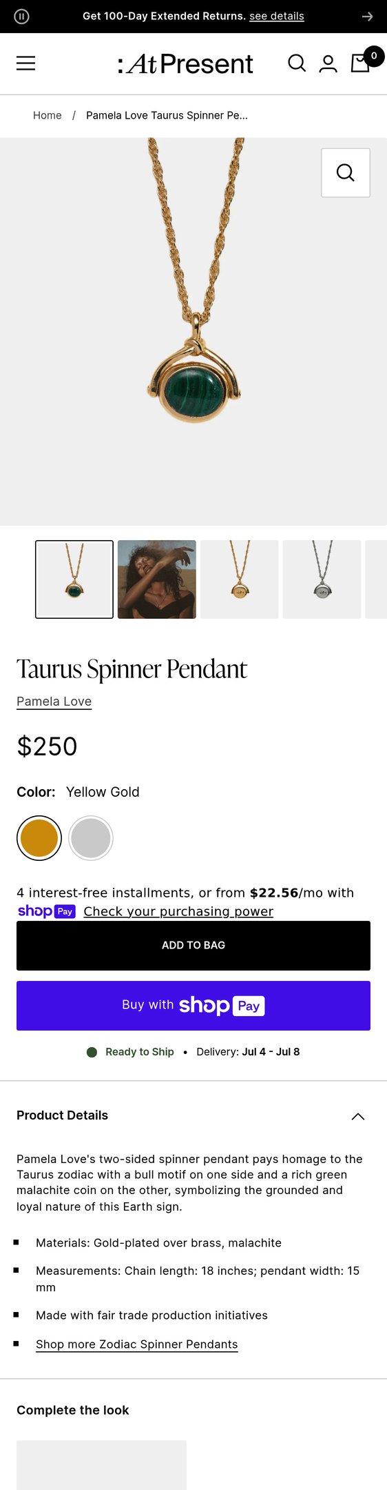 Jewelry product options include: pendant for Taurus Spinner Pendant from At Present.