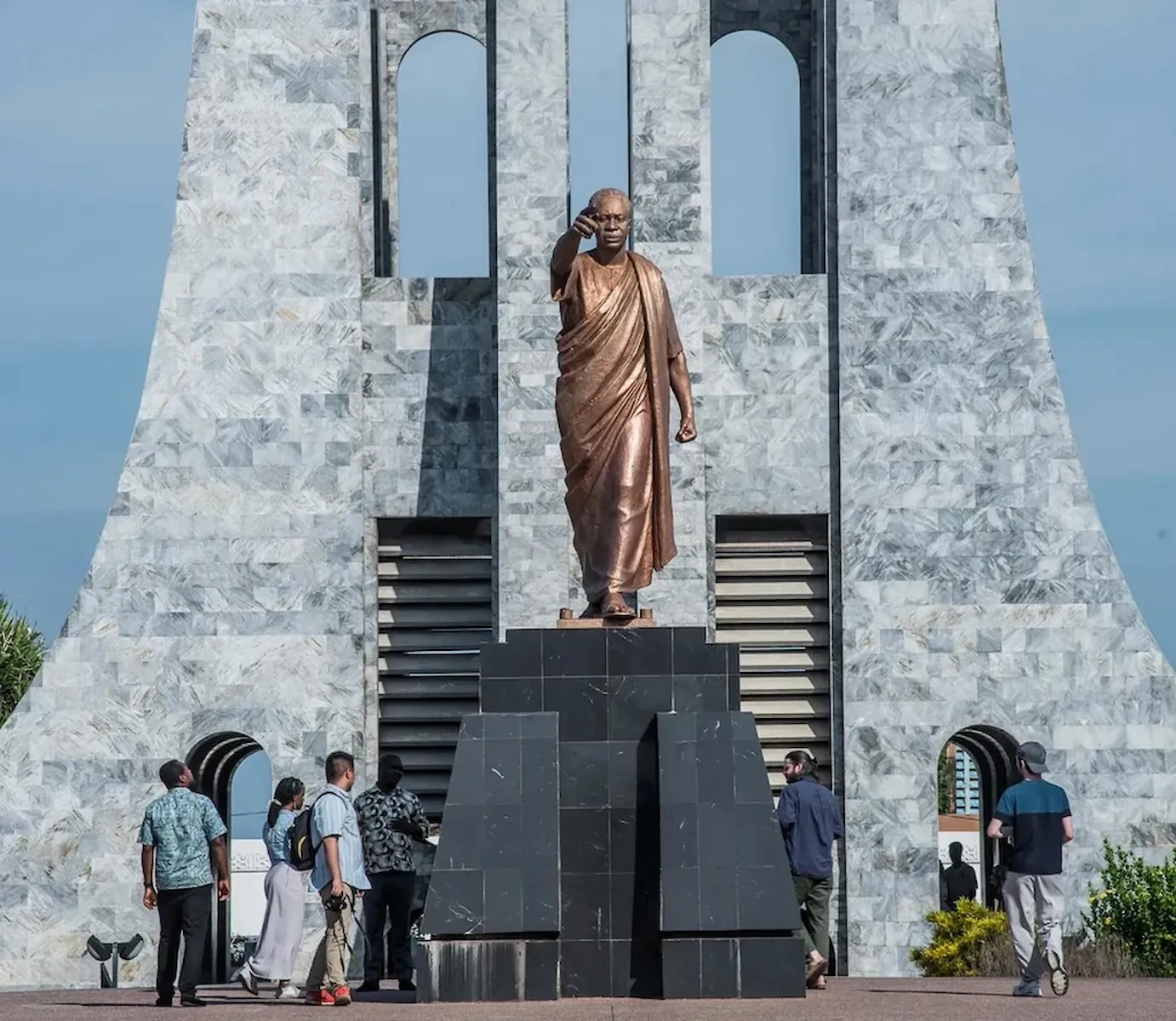 Visitors exploring Kwame Nkrumah Memorial Park in Accra, a key cultural landmark.
