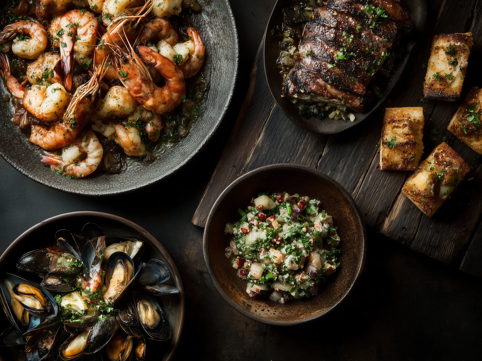 Seafood platter on a wooden table