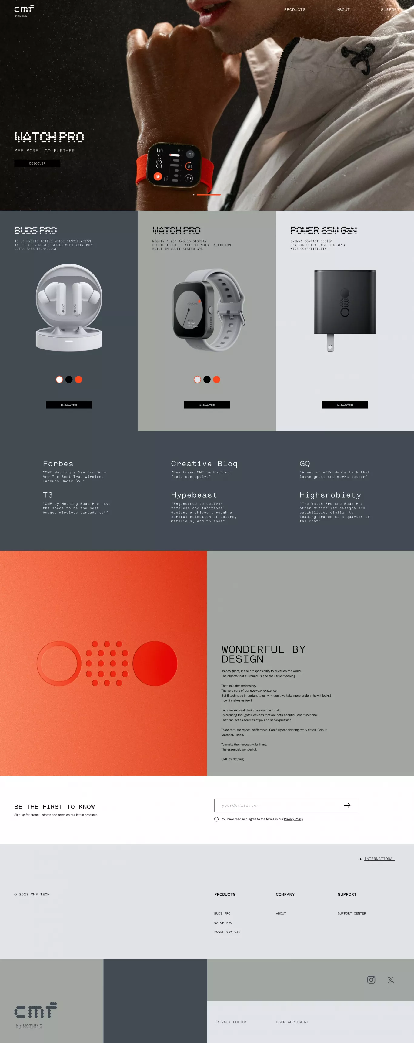 CMF by Nothing (Global) - CMF Intl landing page screenshot showcasing Design and Tech design