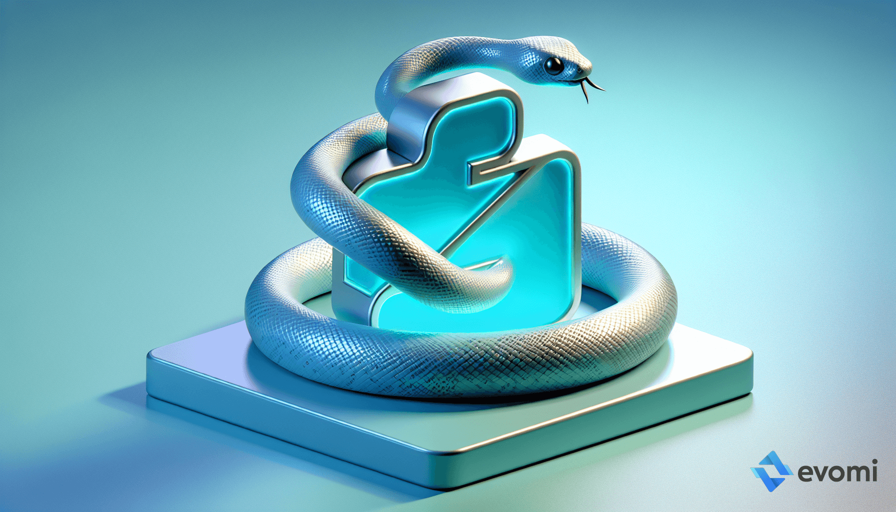  stylized silver snake wrapped around a 3D blue user icon on a platform.