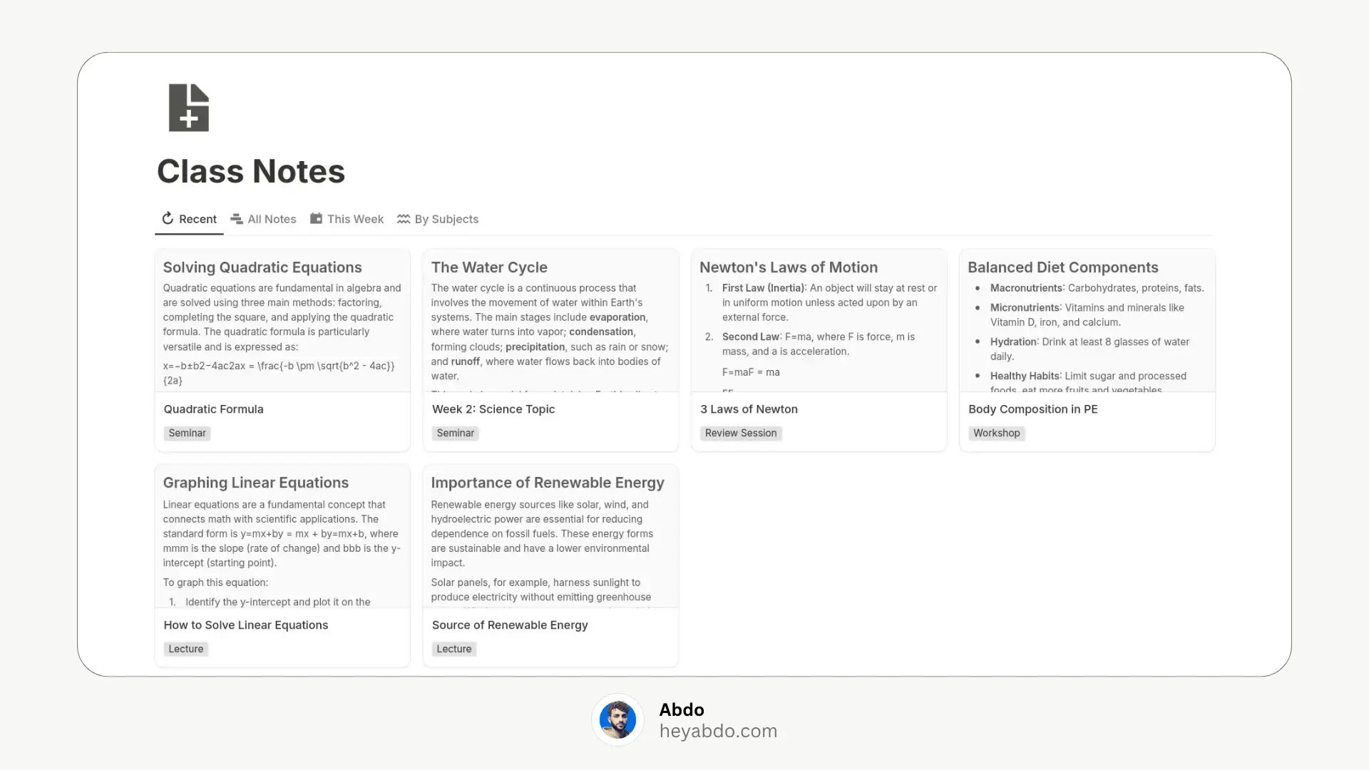 Class Notes Notion Template