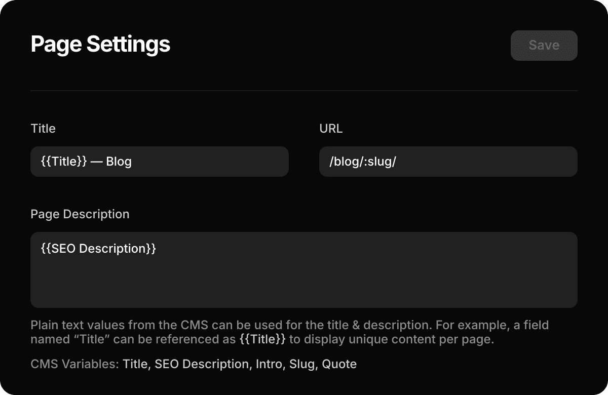 SEO Page Settings