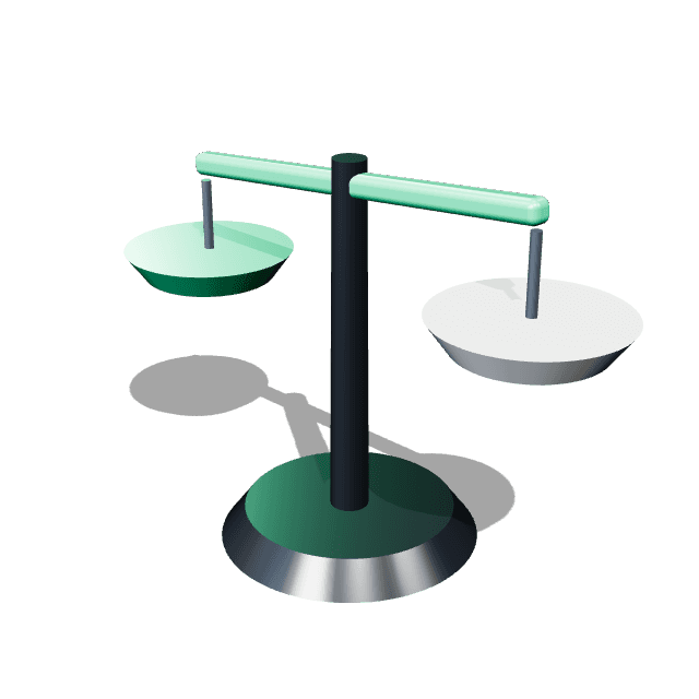 Three dimensional icon of a pair of scales